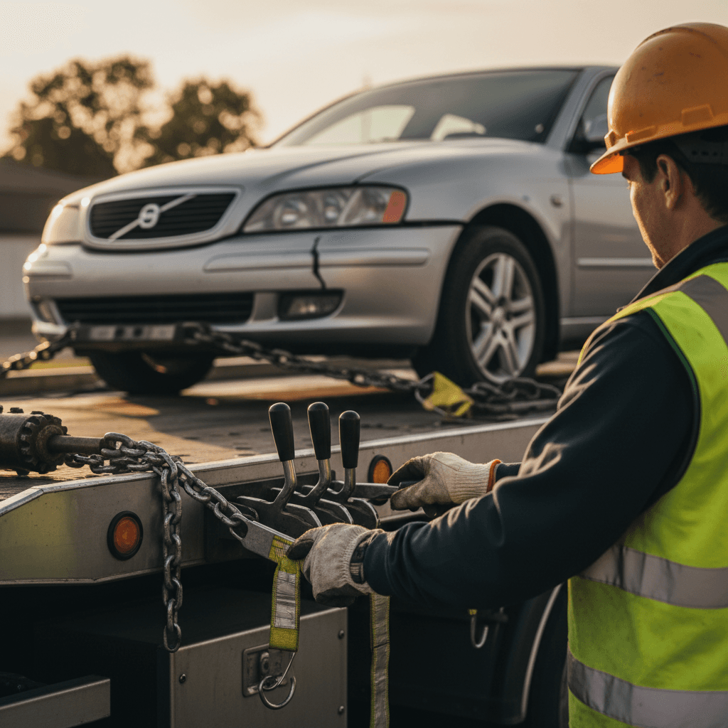 Professional mobile truck repair technician servicing a commercial vehicle tire and brake system on location