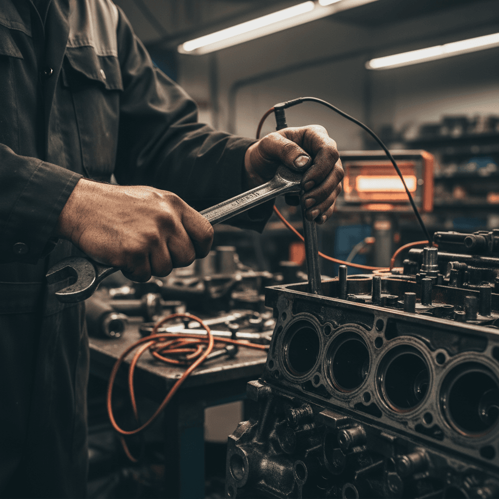 Technician performing undercarriage service